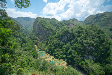Fototapeta premium Ariel View of Semuc Champey Swimming Holes in Guatemala