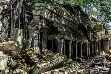 Fototapeta na wymiar Ta prohm temple ruins at Angkor, Siem Reap Province, Cambodia
