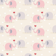 Cute couple elephant in love seamless pattern.