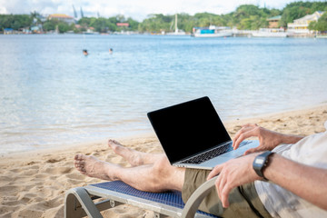 Digital Nomad / Doing Office Computer Work at a Tropical Beach