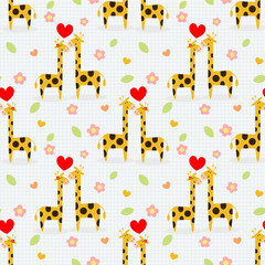 Cute couple giraffee seamless pattern.