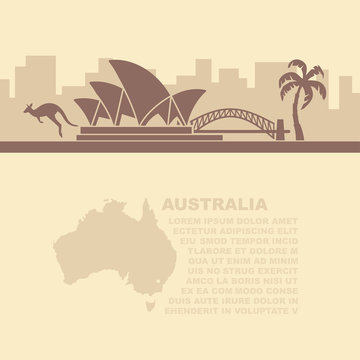 Leaflet with a map and symbols of the Australia and place for text