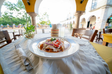 Gourmet Mexican Food at Dining Table with Park View