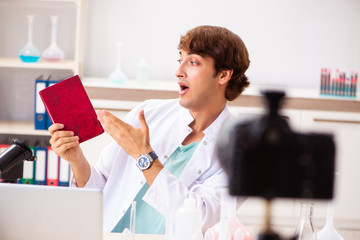 Chemist blogger recording video for his blog