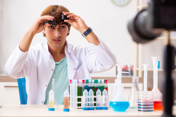 Chemist blogger recording video for his blog