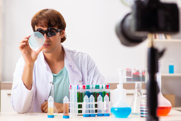 Chemist blogger recording video for his blog