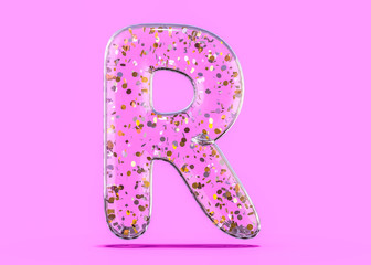 Letter R. Alphabet from transparent foil balloons. 3D