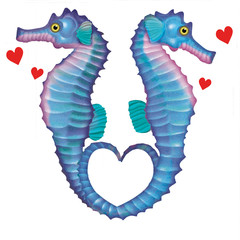  hippocampe, illustration, saint valentin, dessin animé, mer, aimer, isolé, amour, animal, cœur, ailes, conception, eau, art, blanc, océan, jouet, symbole, 3-d, coloré, nature, bleu, vert, sous-marin,