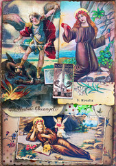 Fototapeta premium Mysterious and esoteric manuscript with symbols and ancient religious prints