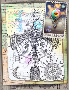 Ethnic eagle steampunk collage and scraps