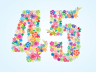 Vector Colorful Floral 45 Number Design isolated on white background. Floral Number Forty Five Vector Typeface.
