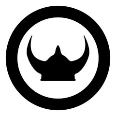 Viking helmet icon black color illustration in circle round