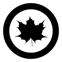 Maple leaf silhouette icon black color illustration in circle round