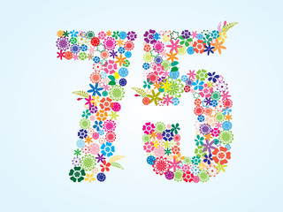 Vector Colorful Floral 75 Number Design isolated on white background. Floral Number Seventy Five Vector Typeface.