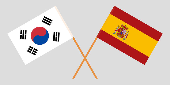 Spain and South Korea. The Spanish and Korean flags. Official proportion. Correct colors. Vector