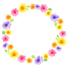 水彩の花の円フレーム