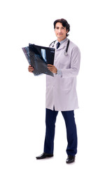 Young handsome doctor radiologist isolated in white 