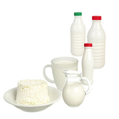 Milk and dairy products. Isolated on white