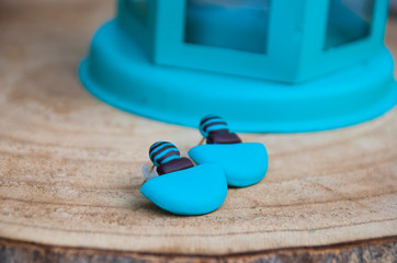 Geometric turquoise stud earrings of polymer clay/ Handmade trendy jewelry.
