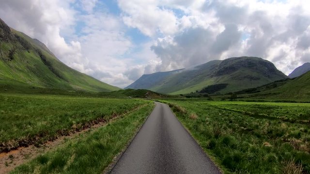 POV driving in Glen Etive Scottish highland landscape