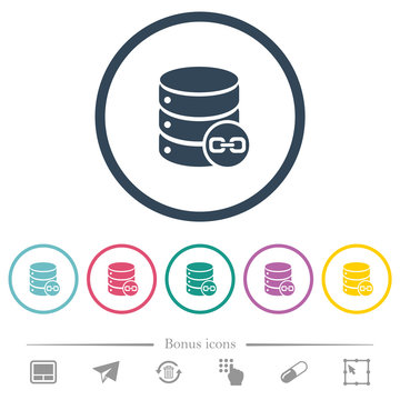 Joined database tables flat color icons in round outlines