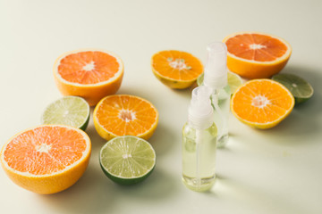 Flat lay composition with delicious natural citrus on color background