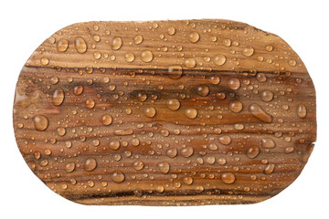 Beautiful raindrops on a wooden frame made of wood. Isolated