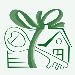  gift promotion. vector house and key tied with a ribbon with a bow