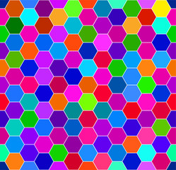 Abstract colorful honeycomb pattern. Geometric hexagons background