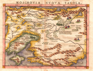 Old Map of Russia, Muscovy and Ukraine 1574, Ruscelli