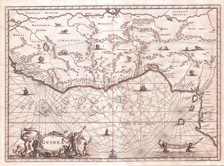 Fototapeta premium Old Map of West Africa, Gold Coast, Slave Coast, Ivory Coast, 1670, Ogilby