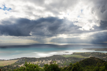 View of the Indian Ocean from the coast of the island of Mauritius in inclement weather.