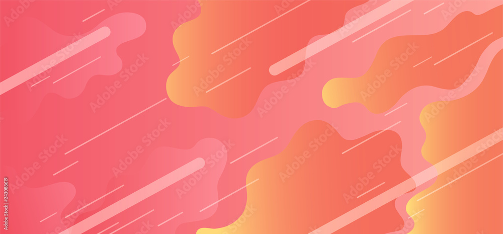 Poster colorful geometric background with dynamic liquid forms and lines of color live coral with yellow. g