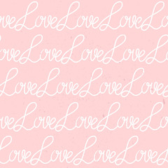 Inscription love, lettering, background. Hand drawn overlapping backdrop. Colorful wallpaper vector. Romantic seamless pattern. Decorative illustration, good for printing. Design poster