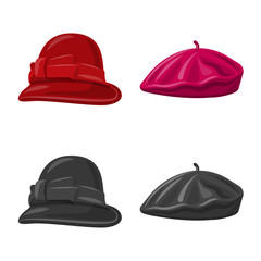 Isolated object of headgear and cap logo. Collection of headgear and accessory stock vector illustration.