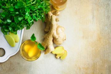 Glass with ginger drink