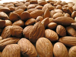 Almonds nuts shelled. Macro.