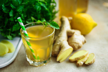 Glass with ginger drink