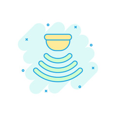 Motion sensor icon in comic style. Sensor waves vector cartoon illustration pictogram. Security connection business concept splash effect.