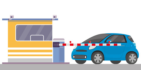 Naklejka premium Security cabin,gate and blue car,entrance of parking