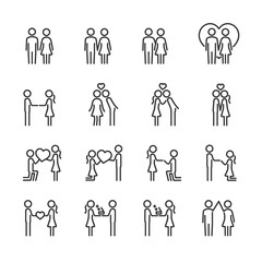 Vector set of loving couple line icons.