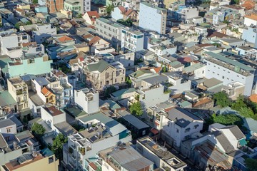 Bird View of narrow Alleys and Buildings in District 7 of Ho Chi Minh City
