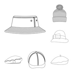 Vector design of headgear and cap logo. Set of headgear and accessory vector icon for stock.