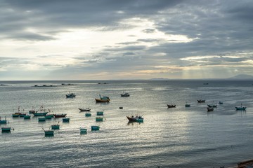 Harbour in Mui Ne, Vietnam at Sunset