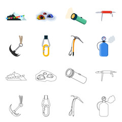 Isolated object of mountaineering and peak icon. Collection of mountaineering and camp vector icon for stock.