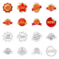 Vector illustration of emblem and badge symbol. Set of emblem and sticker vector icon for stock.
