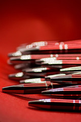 Ballpoint pens. Metal pens collection. Ball pens isolated on white background