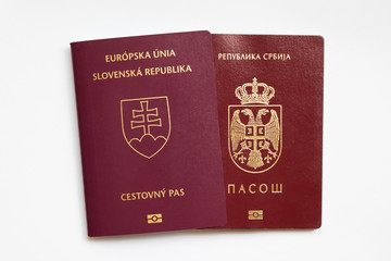 Slovak and Serbian passport isolated on white background