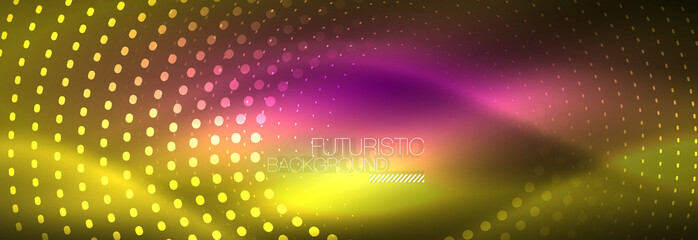 Yellow neon abstract background with dotted circles