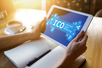 ICO - initial coin offering. Cryptocurrency, Blockchain. Fintech, modern financial technology concept.